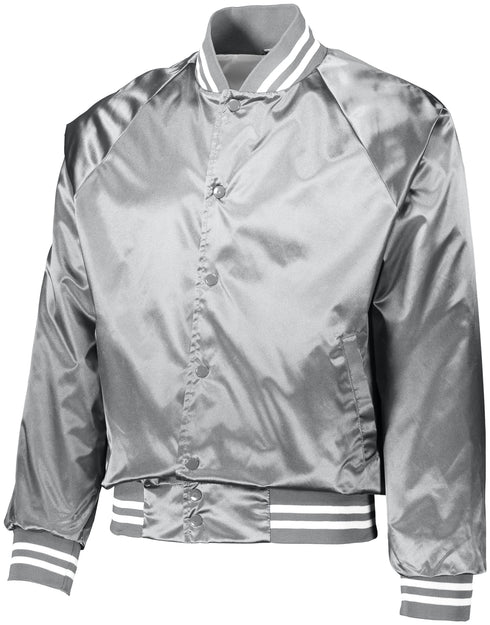 Augusta Sportswear Satin Baseball Jacket/Striped Trim (3610), Color 'Metallic Silver/White'